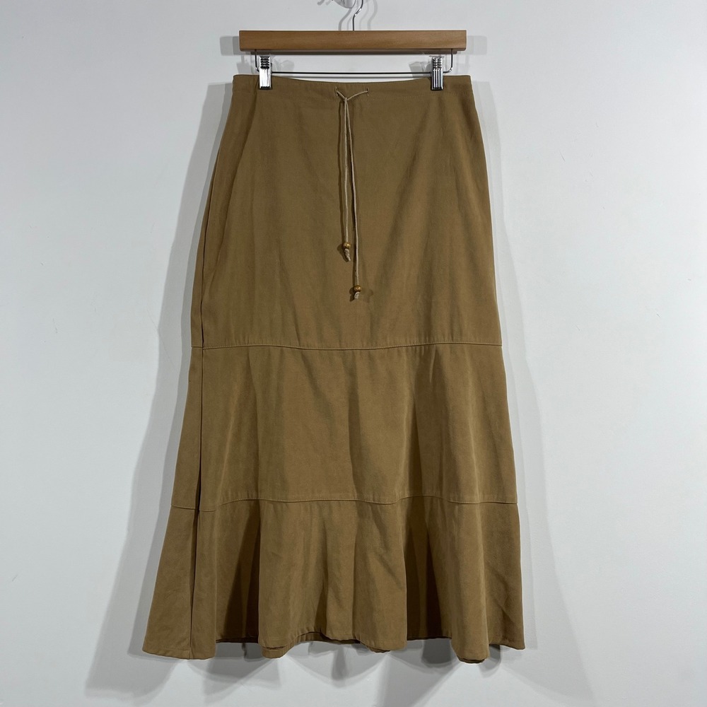 Dressbarn VTG Western Faux Suede Renfair Maxi Skirt Tiered Ruffle Boho Womens 4